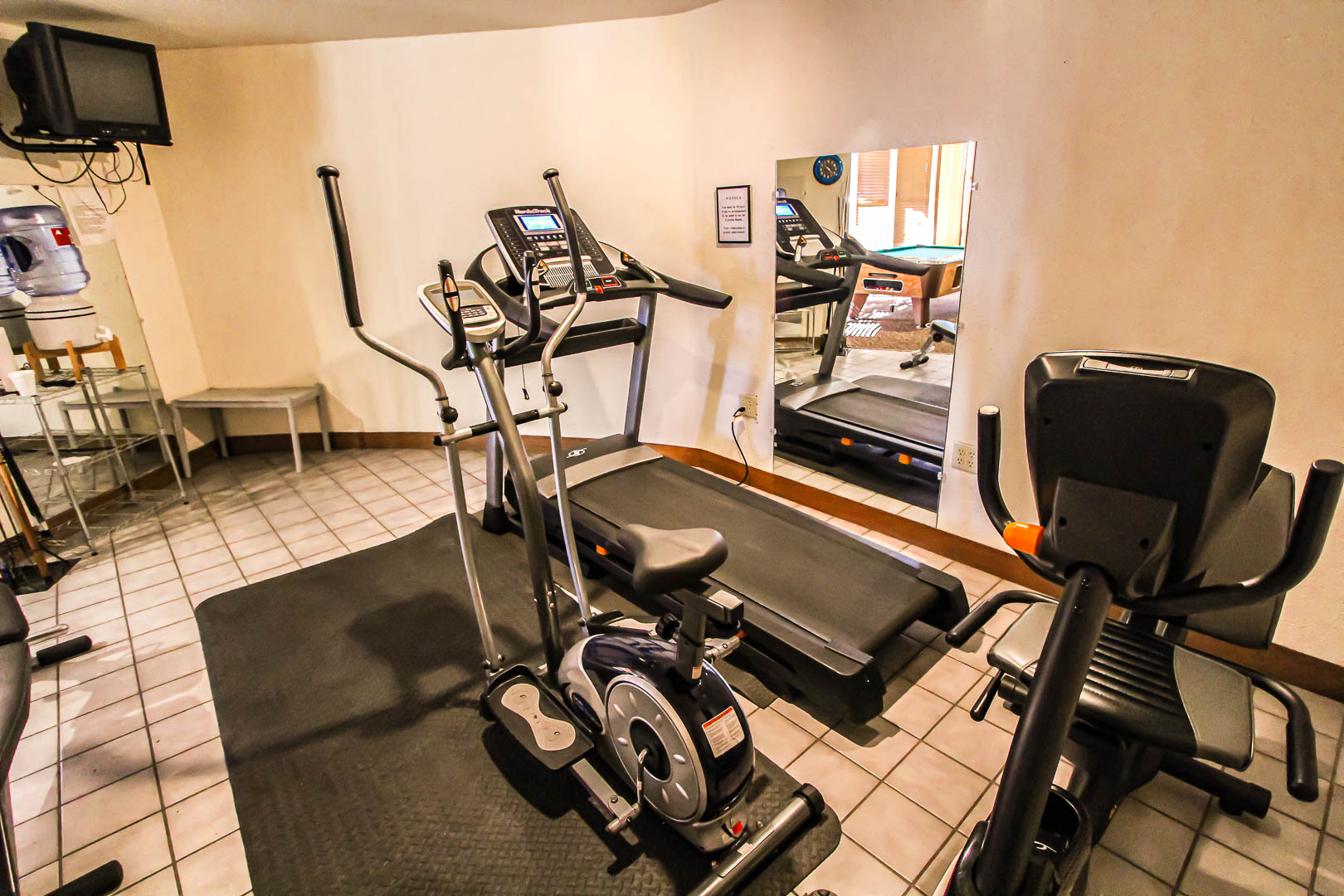 A standard indoor gym at VRI's Crown Point Condominiums in New Mexico.